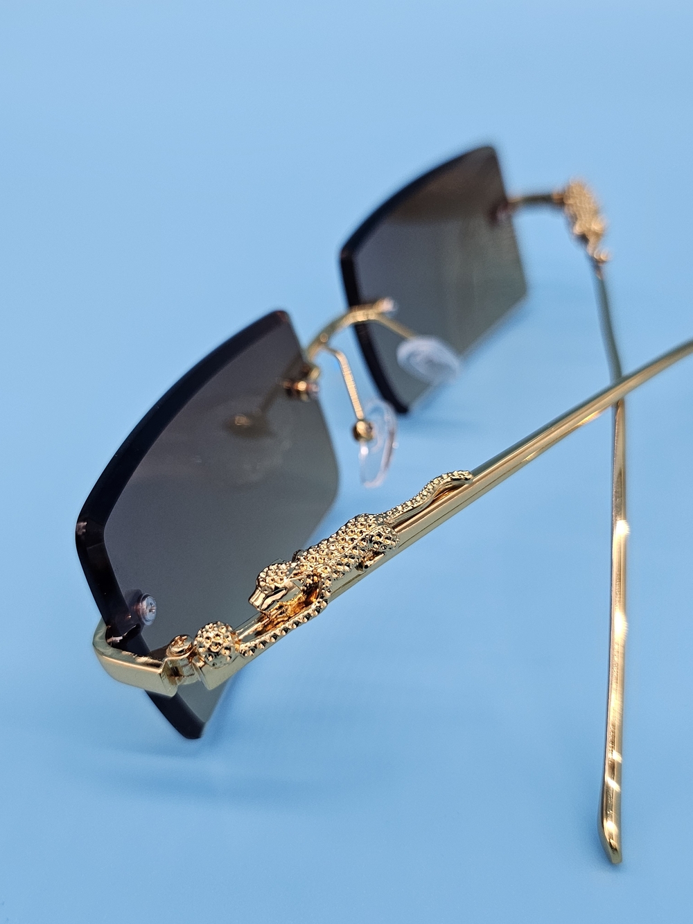 Gold Crocodile Trim Rimless Sunglasses - Black Lenses